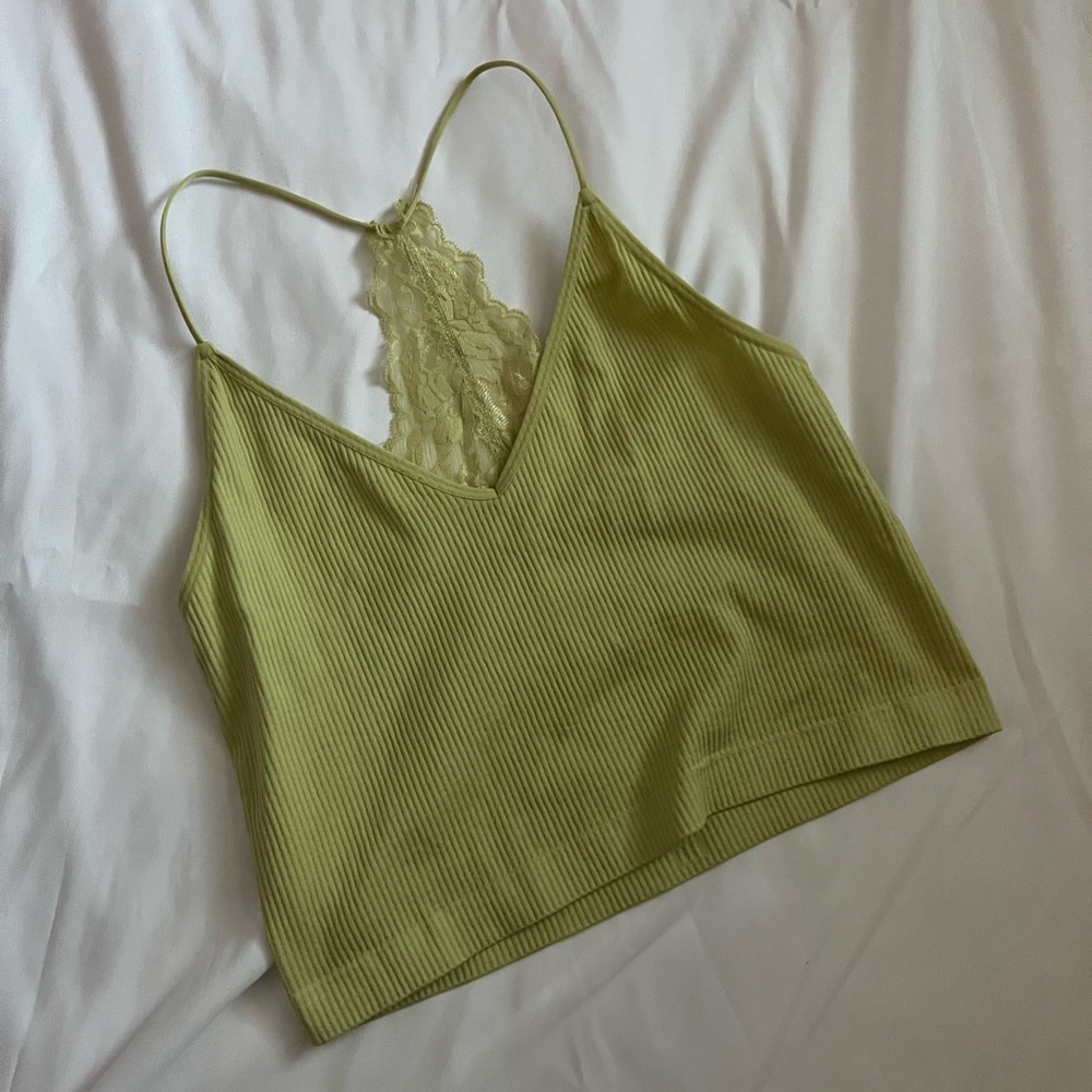 Lace Back Pale Green Spaghetti Tank Top